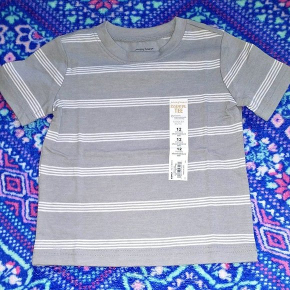 JUMPING BEANS baby boy t-shirt, gray/white stripes, 12 month, K-337 - Picture 3 of 3